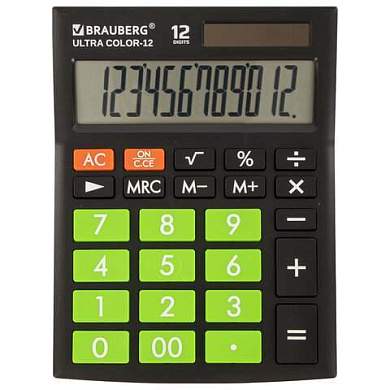 Калькулятор настольный BRAUBERG ULTRA COLOR-12-BKLG (192x143 мм), 12 разрядов, двойное питание, ЧЕРНО-САЛАТОВЫЙ, 250498 (арт. 250498)