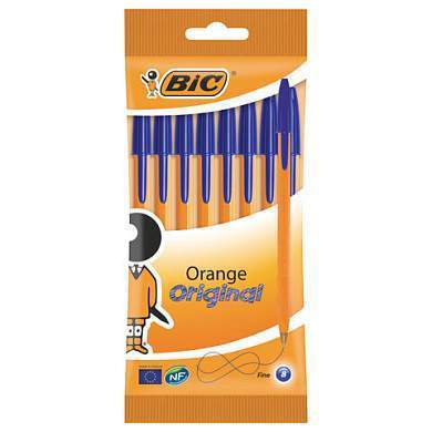 Ручки шариковые BIC "Orange Fine", НАБОР 8 шт., СИНИЕ, линия письма 0,32 мм, пакет, 919228 (арт. 143982)