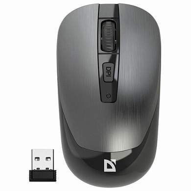 Мышь беспроводная бесшумная DEFENDER Wave MM-995, USB, 3 кнопки+1 колесо-кнопка, оптическая, серая, 52993 (арт. 513823)