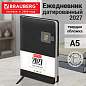 Ежедневник датированный 2027, А5, 138х213 мм, BRAUBERG "Accent" под кожу, держатель, серый, 118006 (арт. 118006)