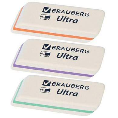 Ластик BRAUBERG "Ultra", 50х14х8 мм, белый, детали ассорти, натуральный каучук, 228704 (арт. 228704)