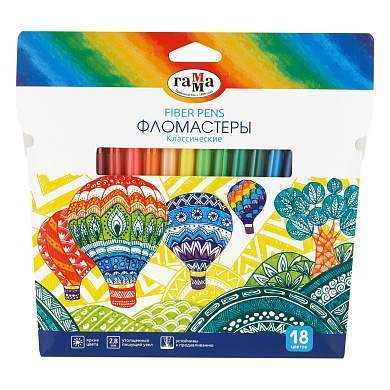 Фломастеры Гамма "Классические", 18цв., смываемые, картон. упак., европодвес (арт. 356544)