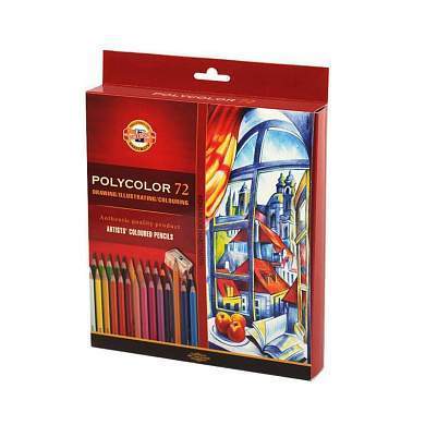 Карандаши цветные художественные Koh-I-Noor "Polycolor 3837", 72цв., заточен.+ 2 точилки+3 ч/гр. кар. 1500, картон, европодвес (арт. 324508)