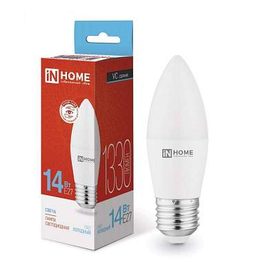 inHome лампа светодиодн. VC свеча C37 E27 14W(1330lm) 6500К 6K 112x38 (без пульсации) 7751 (арт. 873619)