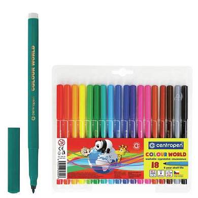 Фломастеры 18 ЦВЕТОВ CENTROPEN "Colour World", круглые, смываемые, вентилируемый колпачок, 7550/18TP, 775501884 (арт. 151168)