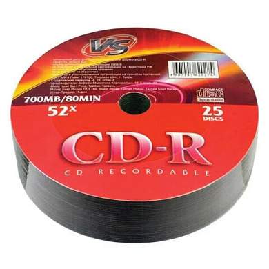 Диски CD-R VS, 700 Мб, 52x, Bulk (термоусадка без шпиля), КОМПЛЕКТ 25 шт., VSCDRSH2501 (арт. 513998)