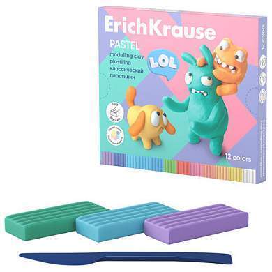 Пластилин классический ERICH KRAUSE "Jolly Friends pastel", 12 цветов, 216 г, со стеком, 61352 (арт. 107472)