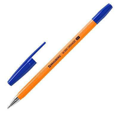 Ручка шариковая BRAUBERG "M-500 ORANGE", СИНЯЯ, корпус оранжевый, узел 0,7 мм, линия письма 0,35 мм, 143448 (арт. 143448)