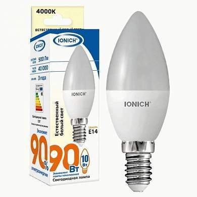 IONICH свеча C37 E14 10W(900lm) 4000К 4K 37x100 матов./пластик/алюм ILED-SMD2835-C37 1551 (арт. 773251)
