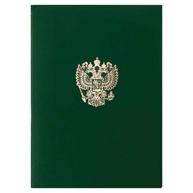 Папка адресная бумвинил с гербом России, формат А4, зеленая, индивидуальная упаковка, STAFF "Basic", 129581 (арт. 129581)