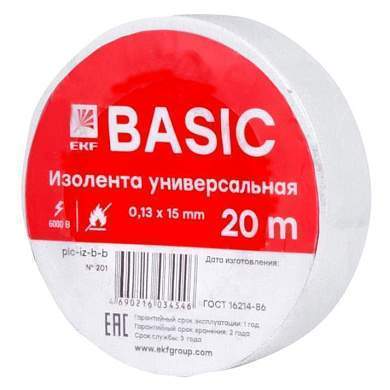 EKF Basic Изолента ПВХ 15/20 белая, класс В (общего применения) 0.13х15 мм, 20 м plc-iz-b-w (арт. 458550)
