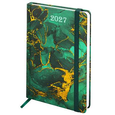 Ежедневник датированный 2027 с резинкой, 145х203 мм, А5, BRAUBERG, твердый, фольга, "Marmaron", 117823 (арт. 117823)