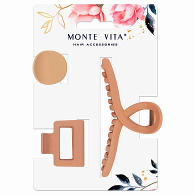 Крабы для волос НАБОР 3 шт., 4 см / 5 см / 11 см, soft touch, коричневый, MONTE VITA, 457031 (арт. 457031)