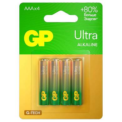Батарейка GP Ultra G-Tech AAA (LR03) 24AU алкалиновая, BC4 (арт. 374899)