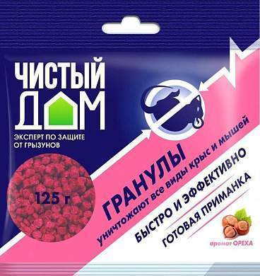 От грызунов приманка гранулы 125гр. (аромат ореха) пакет Чистый дом 03-350 (арт. 733632)
