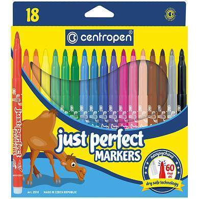 Фломастеры Centropen "Just Perfect", 18цв., трехгранные, смываемые, устойч. к высыханию, картон, европодвес (арт. 115234)