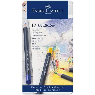 Карандаши цветные Faber-Castell "Goldfaber", 12цв., круглые, заточен., метал. коробка (арт. 285913)