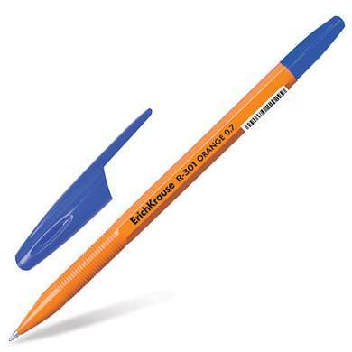 Ручка шариковая ERICH KRAUSE "R-301 Orange", СИНЯЯ, корпус оранжевый, узел 0,7 мм, линия письма 0,35 мм, 43194 (арт. 141526)