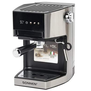 Кофеварка рожковая с дисплеем SONNEN CM-2066, ручной капучинатор, сенсор, 1 л, 950 Вт, 19 бар, 457882 (арт. 457882)