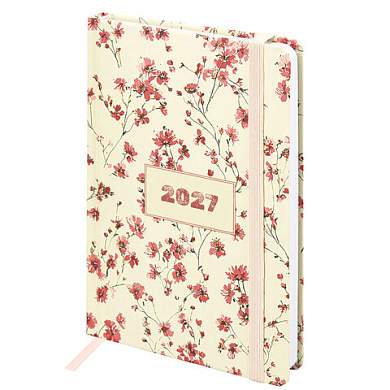 Ежедневник датированный 2027 с резинкой, 145х203 мм, А5, BRAUBERG, твердый, "Flower pattern", 117831 (арт. 117831)