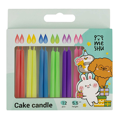 Свечи для торта с цветным пламенем MESHU "Bright flame", ассорти, 5,5см, 12шт (арт. 380535)