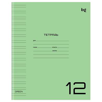 Тетрадь 12л., узкая линия BG "UniTone. Green", пластиковая прозрачная обложка (арт. 382228)