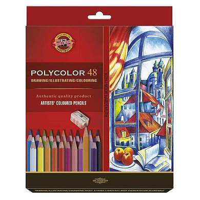 Карандаши цветные художественные Koh-I-Noor "Polycolor 3836", 48цв., заточен.+ точилка+2 ч/гр. кар. 1500, картон, европодвес (арт. 324507)