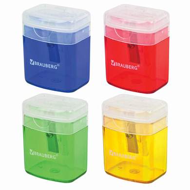 Точилка BRAUBERG "OfficeBox", с контейнером и крышкой, прямоугольная, в упаковке с подвесом, ассорти, 222494 (арт. 222494)