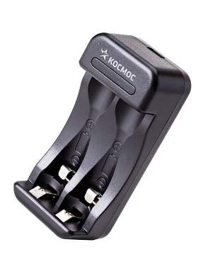 Зарядное устройство КОСМОС KOC901USB 1/2 шт AA/AAA Ni-MH (1800mA) от 2 часов, кабель USB 70см, черное, автомат (арт. 804186)