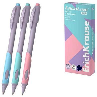 Ручка шариковая с грипом ERICH KRAUSE "ErgoLine Kids Pastel", СИНЯЯ, корпус ассорти, 0,25 мм, 62037 (арт. 144571)