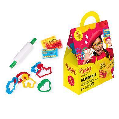Пластилин растительный JOVI "Super kit", 03 цвета, 150г, растительный, 6 формочек, 1 скалка, картонная упаковка (арт. 352372)
