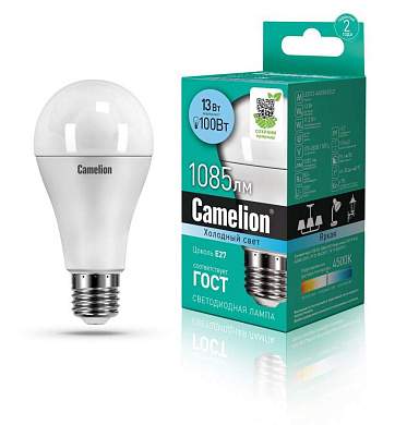 Camelion ЛОН A60 E27 13W(1085lm 270°) 4500K 4K матов. 109x60 пластик LED13-A60/845/E27 (арт. 524517)