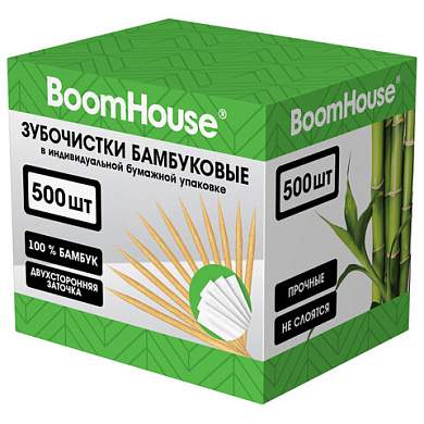 Зубочистки бамбуковые 500 шт. в индивидуальной бумажной упаковке, BOOMHOUSE (БУМХАУС), 701953 (арт. 701953)