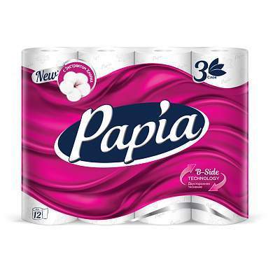 Бумага туалетная Papia, 3-слойная, 12шт., тиснение, белая (арт. 299976)