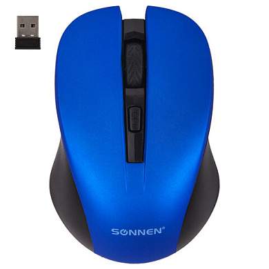 Мышь беспроводная с бесшумным кликом SONNEN V18, USB, 800/1200/1600 dpi, 4 кнопки, синяя, 513515 (арт. 513515)