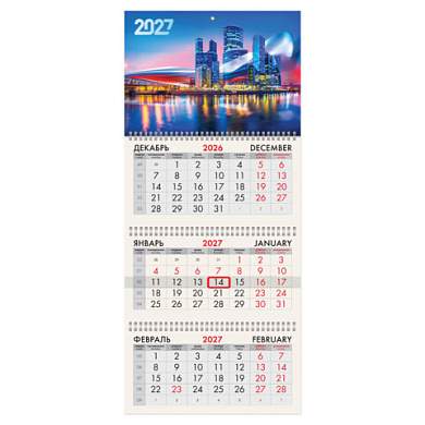 Календарь квартальный 2027 г., 3 блока, 3 гребня, бегунок, офсет, BRAUBERG, "Москва", 118254 (арт. 118254)