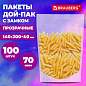 Пакет Дой-Пак с замком ZIP LOCK, прозрачный 140 х 200 + 40 мм, 100 штук 70 мкм, BRAUBERG, 700697 (арт. 700697)
