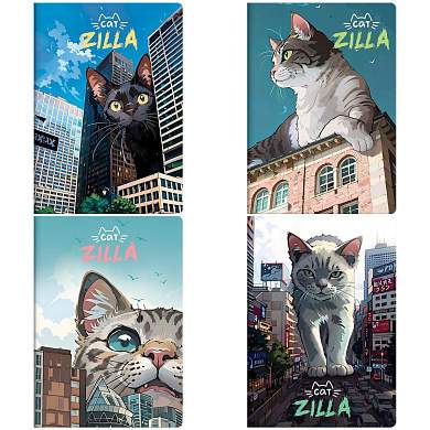Тетрадь 40л., А5, клетка MESHU "CatZilla", матовая ламинация, ЕВРО (арт. 369480)
