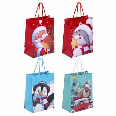 Пакет подарочный НАБОР 4 штуки, новогодний, 18х10х23 см, "Christmas Animals", ЗОЛОТАЯ СКАЗКА, 591956 (арт. 591956)