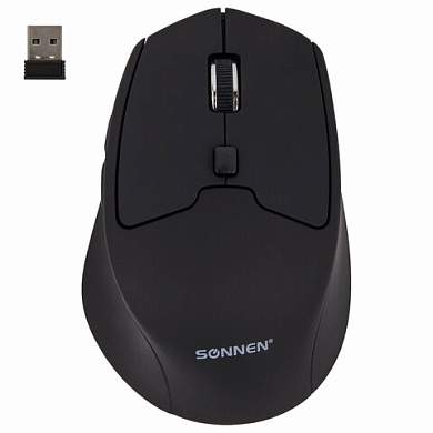 Мышь беспроводная SONNEN V33, USB, 800/1200/1600 dpi, 6 кнопок, оптическая, черная, SOFT TOUCH, 513517 (арт. 513517)