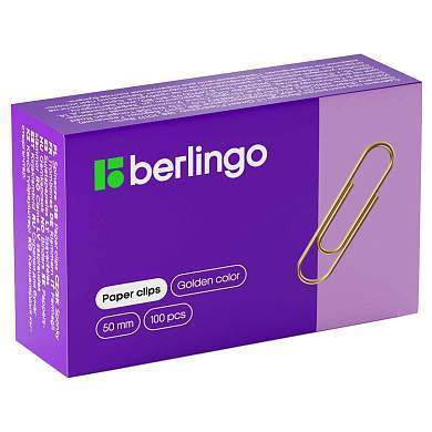 Скрепки 50мм, Berlingo, 100шт., золотистые, карт. упаковка (арт. 253695)