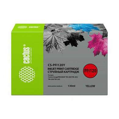 Картридж струйный CACTUS (CS-PFI120Y) для Canon imagePROGRAF TM-200/TM-205/TM-300, желтый, 130 мл (арт. 363872)