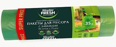 Пакеты для мусора с завязками 35 л/15шт,14мкм,зеленые,MFGB35–15R,С0006162 Master FRESH (арт. 828785)