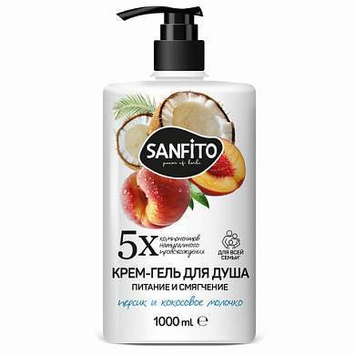 Гель для душа 1л, SANFITO "Персик и молочко", питание и смягчение, 25464 (арт. 701227)
