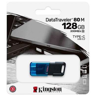 Флеш-диск 128 GB KINGSTON DataTraveler 80 M, разъем Type-C 3.2, черный, DT80M/128GB (арт. 514071)