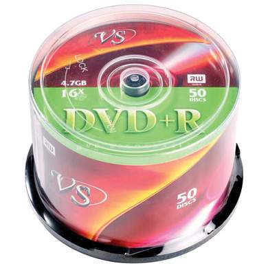 Диски DVD+R (плюс) VS 4,7 Gb 16x Cake Box (упаковка на шпиле), КОМПЛЕКТ 50 шт., VSDVDPRCB5001 (арт. 511549)