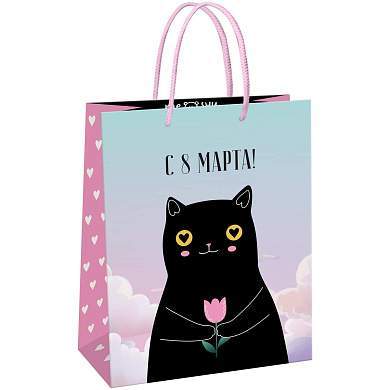Пакет подарочный 11*14*6,5см MESHU "Black cat", глянцевая ламинация (арт. 371033)