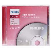 Диск DVD-R PHILIPS, 4,7 Гб, 16x, Slim Case (1 штука), DM4S6S01F/97 (арт. 514198)