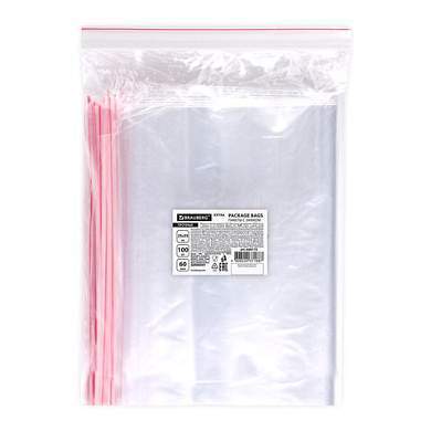 Пакеты ZIP LOCK "зиплок" ПРОЧНЫЕ, комплект 100 шт., 250х350 мм, ПВД, 60 мкм, BRAUBERG EXTRA, 608175 (арт. 608175)