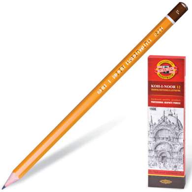 Карандаш чернографитный KOH-I-NOOR 1500, 1 шт., F, корпус желтый, заточенный, 150000F01170RU (арт. 180490)